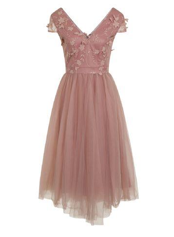 Dorothy Perkins *chi Chi London Mink 3d Floral Midi Prom Dress