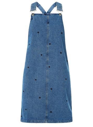 Dorothy Perkins Blue Embroidered Denim Pinafore Dress