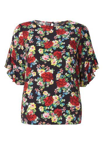 Dorothy Perkins Black Floral Ruffle T-shirt