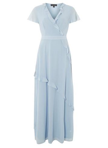Dorothy Perkins Blue Plain Chiffon Ruffle Maxi Dress