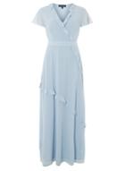 Dorothy Perkins Blue Plain Chiffon Ruffle Maxi Dress