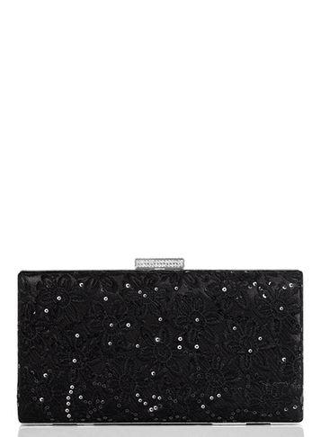 Dorothy Perkins *quiz Black Lace Sequin Clutch Bag