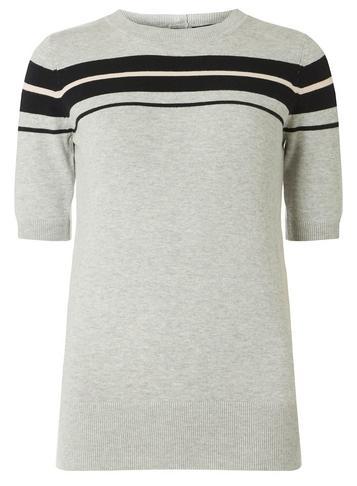 Dorothy Perkins Grey Pink Striped Pearl Knitted T-shirt