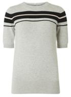 Dorothy Perkins Grey Pink Striped Pearl Knitted T-shirt