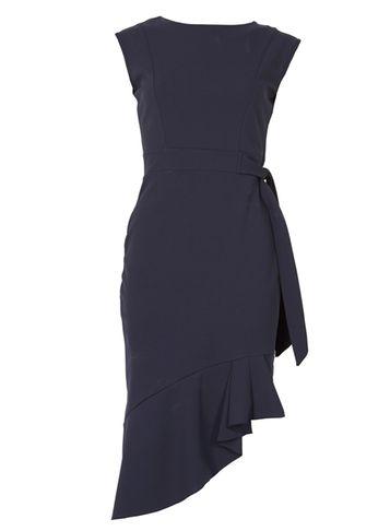 Dorothy Perkins *feverfish Navy Fluted Hem Dress