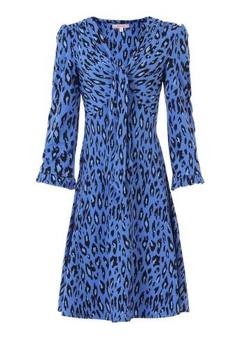 *jolie Moi Blue Leopard Print Tie Front Dress