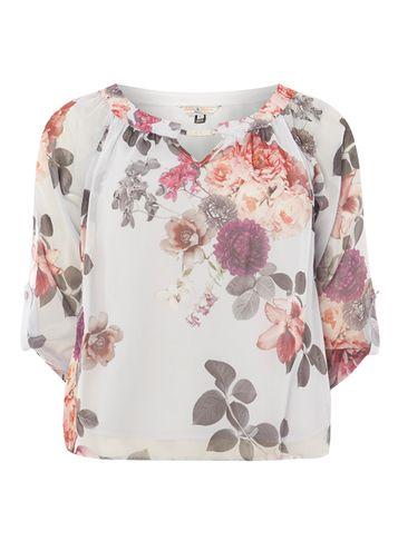 Dorothy Perkins *billie & Blossom Petite Grey Butterfly Print Blouse