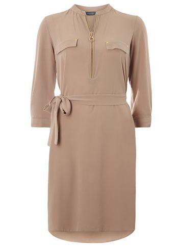 Dorothy Perkins *tall Stone Zip Front Shirt Dress