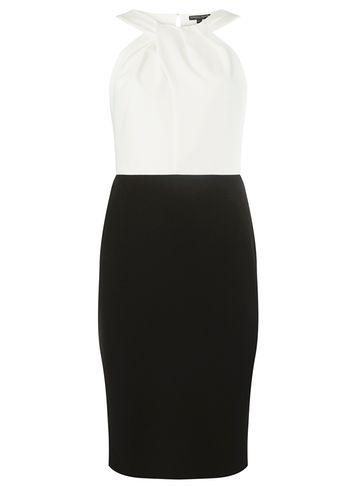 Dorothy Perkins Black And White Twist Neck Colourblock Pencil Dress