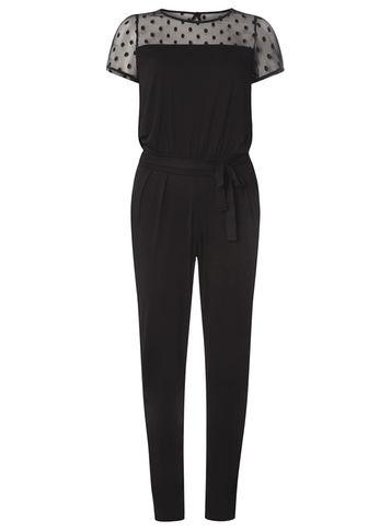 Dorothy Perkins Black Spot Mesh Top Jersey Jumpsuit