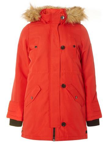Dorothy Perkins *vero Moda Red 'scarlet' Faux Fur Hood Parka