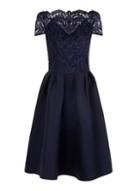 *chi Chi London Navy Embroidered Midi Bardot Dress