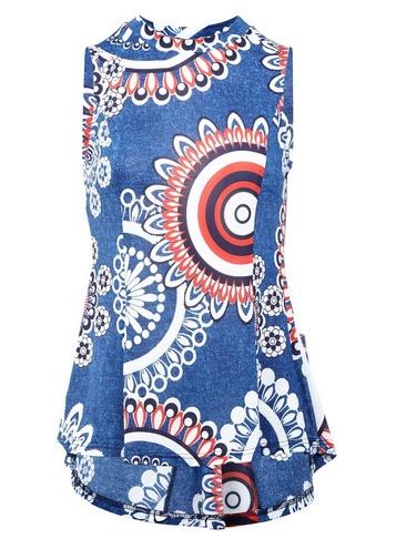 *izabel London Blue Mosaic Print Peplum Top