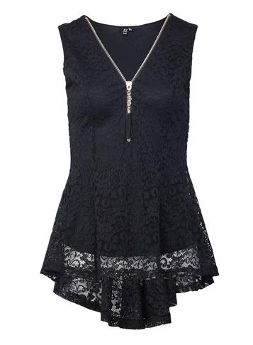 *izabel London Black Lace Zip Front Top
