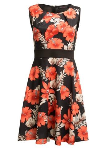 *tenki Black Floral Print Skater Dress
