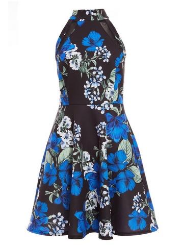 *quiz Multi Coloured Floral Print High Neck Skater Dress