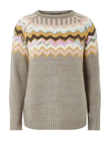 Dorothy Perkins Grey Sequin Embellished Fair Isle Jumper