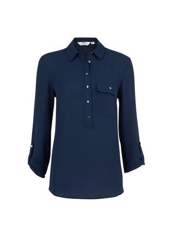 Dorothy Perkins *tall Navy Roll Sleeve Shirt
