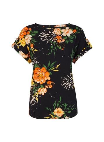 Dorothy Perkins Black Floral Print Button Detail T-shirt