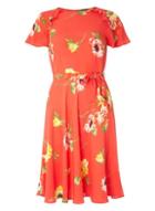 Dorothy Perkins Coral Floral Print Fit And Flare Dress