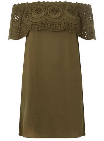 Dorothy Perkins Khaki Broderie Bardot Dress