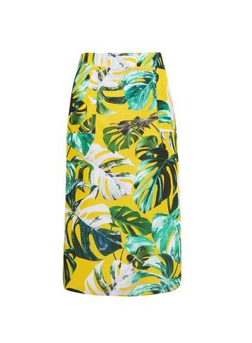 Dorothy Perkins Chartreuse Leaf Print Midi Skirt