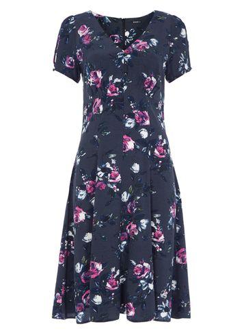Dorothy Perkins *roman Originals Navy Floral Print Tea Dress