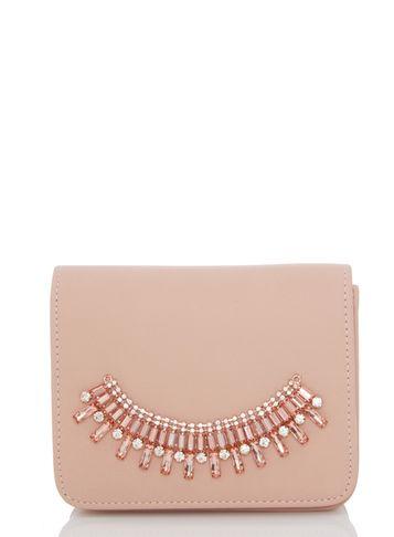Dorothy Perkins *quiz Pink Jewel Trim Clutch Bag