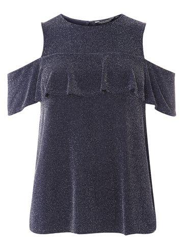 Dorothy Perkins Navy Shimmer Cold Shoulder Top