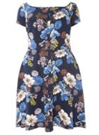 Dorothy Perkins Dp Curve Navy Floral Print Bardot Fit And Flare Dress