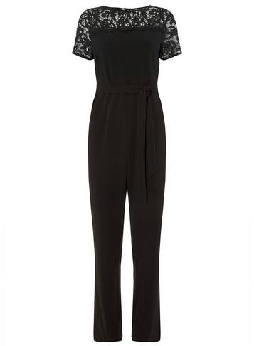 Dorothy Perkins *black Lace Mix Jumpsuit