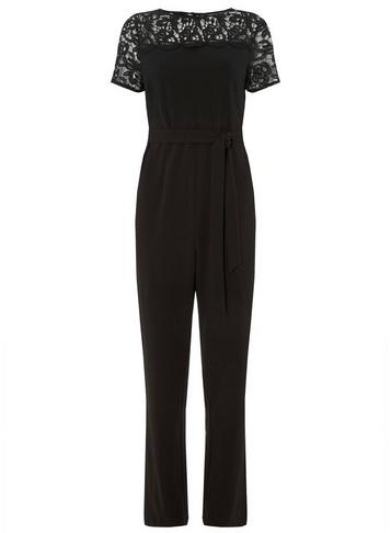 Dorothy Perkins *black Lace Mix Jumpsuit