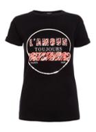 *quiz Black Animal Print Slogan T-shirt