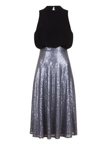 Dorothy Perkins *little Mistress Black And Silver Sequin Skater Dress