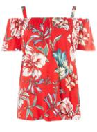 Dorothy Perkins *tall Red Floral Print Cold Shoulder Top