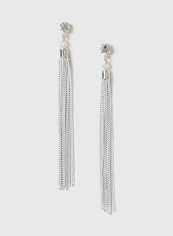 Dorothy Perkins White Chain Tassel Earrings