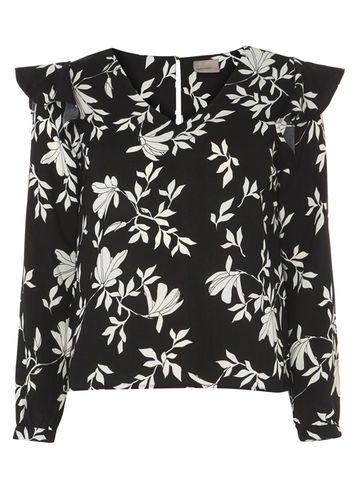 Dorothy Perkins *vero Moda Monochrome Floral Print Ruffle Blouse