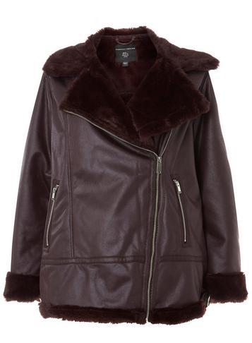 Dorothy Perkins *dp Curve Burgundy Sheerling Biker Jacket