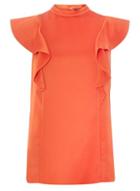 Dorothy Perkins *tall Orange Ruffle Sleeveless Top
