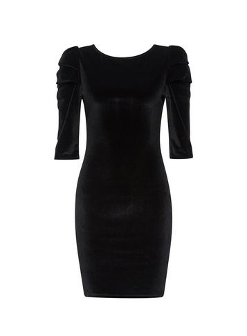 Dorothy Perkins Petite Black Velvet Bodycon Dress