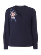 Dorothy Perkins Navy Embroidered Wrap Front Top