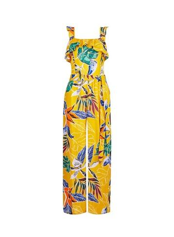 Dorothy Perkins *tall Orange Tropical Print Frill Jumpsuit