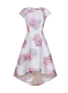 Dorothy Perkins *chi Chi London Ivory Floral Print Dip Hem Skater Dress
