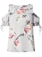 Dorothy Perkins Grey Floral Ruched Cold Shoulder Top