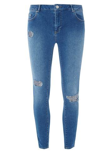 Dorothy Perkins Mid Wash Sequin Patch Darcy Skinny Jeans