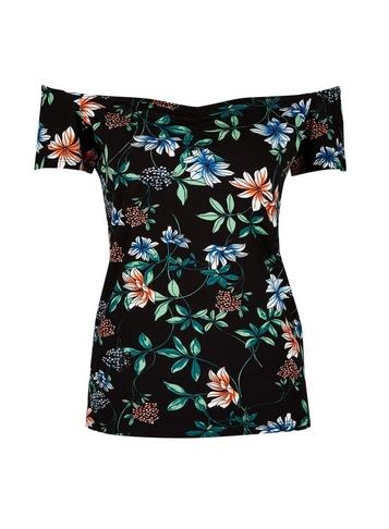 Dorothy Perkins Black Floral Print Ruched Bardot Top