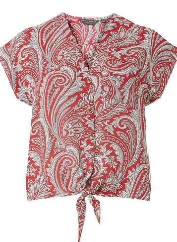Dorothy Perkins Red Paisley Button Tie Top