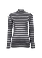 Dorothy Perkins Charcoal Ecru Stripe Print Funnel Neck Top
