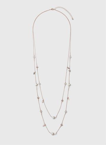 Dorothy Perkins Leaf And Bead Two Row Necklace