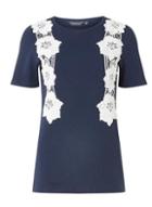 Dorothy Perkins *tall Navy Floral Vertical Lace Trim T-shirt